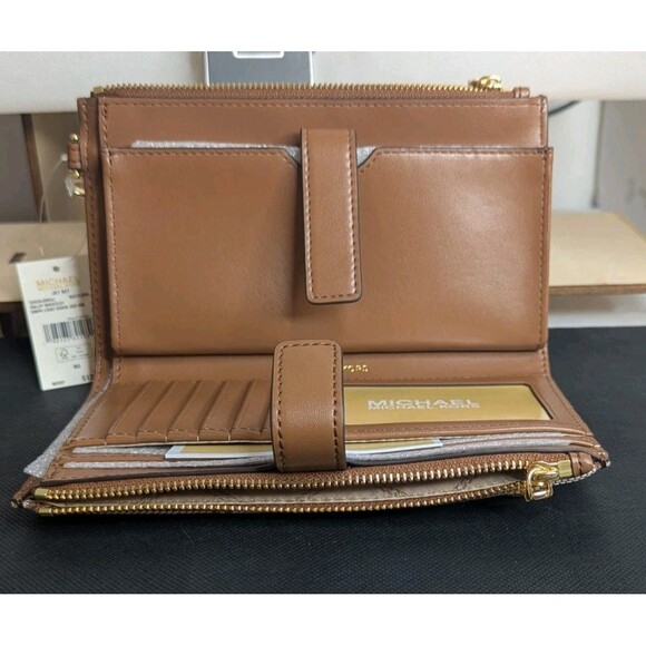 Michael Kors Jet Set Travel Double Zip Wristlet/Wallet- Natural/Luggage (Brown) - Picture 10 of 10